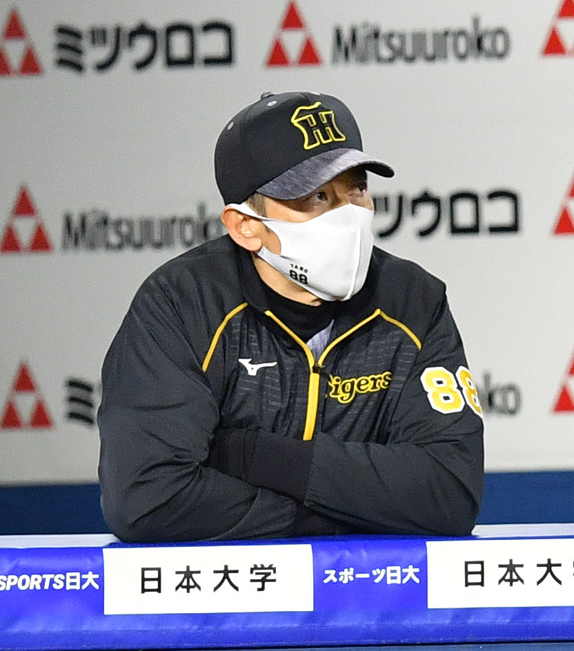 DeNA対阪神　スコアボードを見つめる阪神矢野監督（撮影・横山健太）