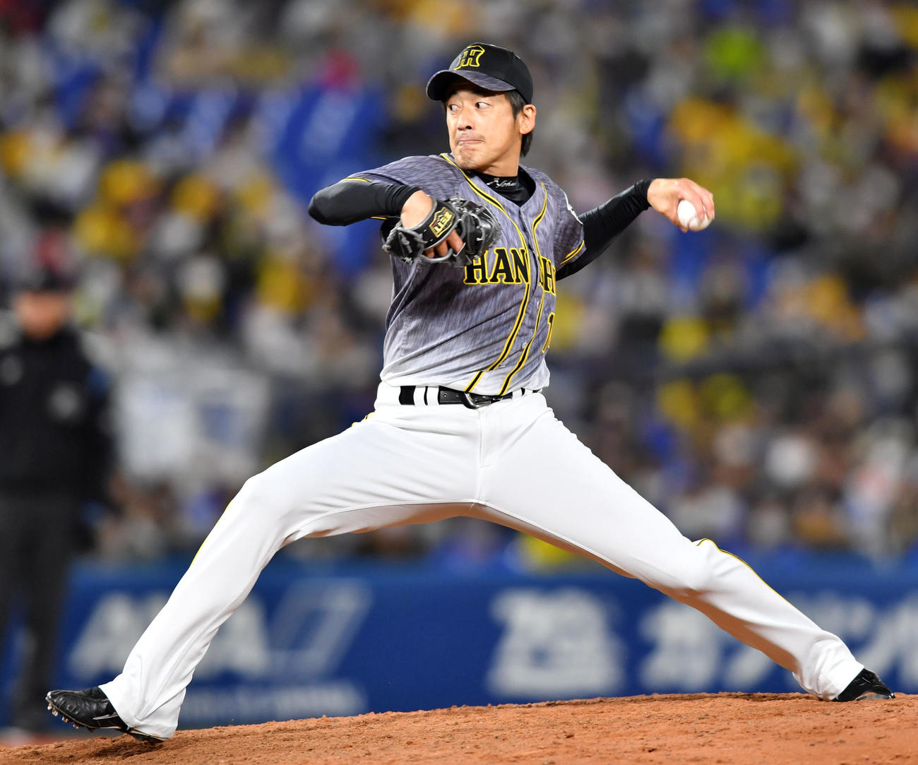 DeNA対阪神　9回裏から登板した阪神能見（撮影・横山健太）