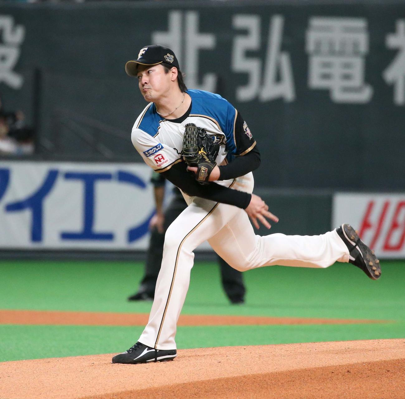 日本ハム対オリックス　日本ハム先発の有原（撮影・黒川智章）