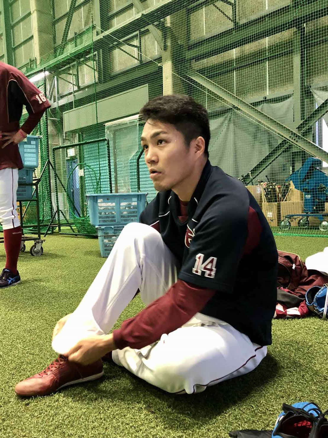 投手練習に参加した楽天則本昂（球団提供）