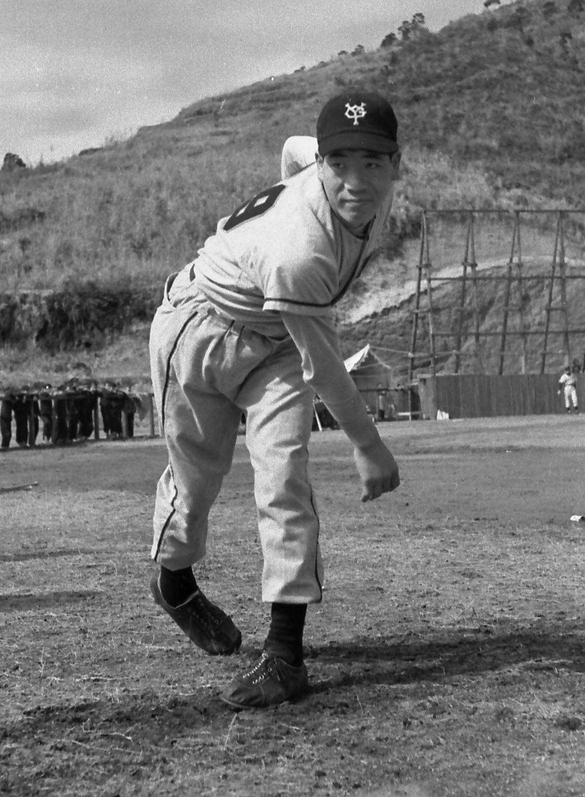 55年2月、巨人春季キャンプでの新人時代のジャイアント馬場さん