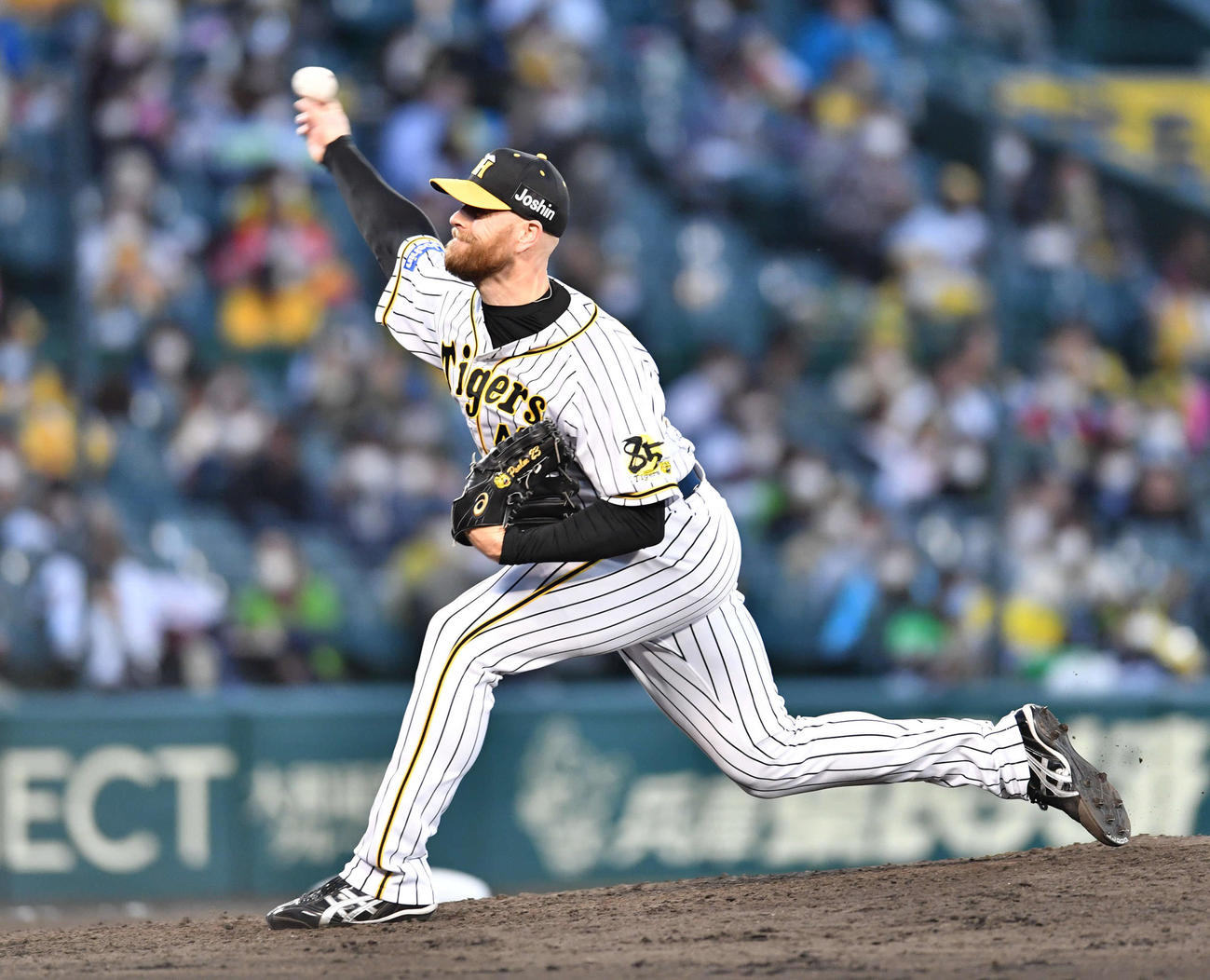 阪神対ヤクルト22回戦　8回表、阪神3番手として登板したジョン・エドワーズ（撮影・岩下翔太）