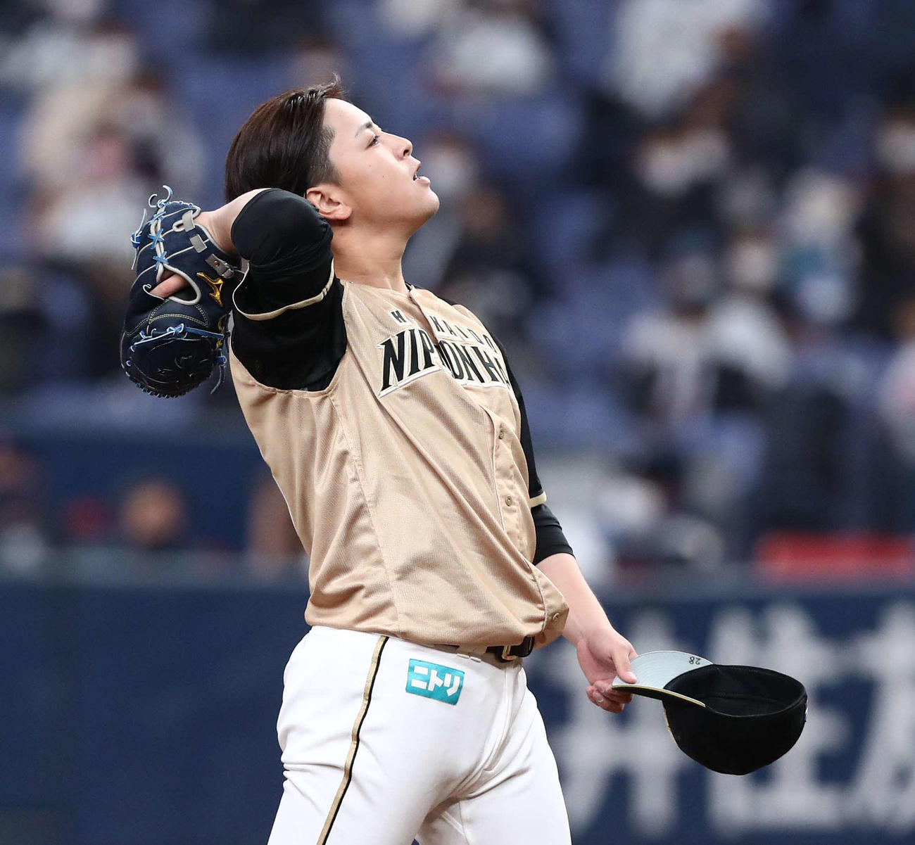 オリックス対日本ハム　6回裏、T－岡田に死球を与え渋い表情の河野（撮影・黒川智章）