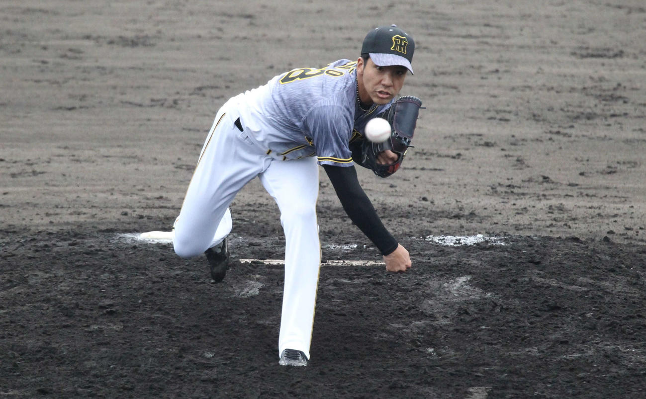 フェニックス・リーグ西武戦で1回を3者連続三振に抑えた阪神小野（撮影・只松憲）