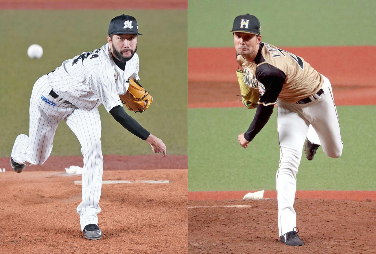 ロッテ石川と日本ハム上原