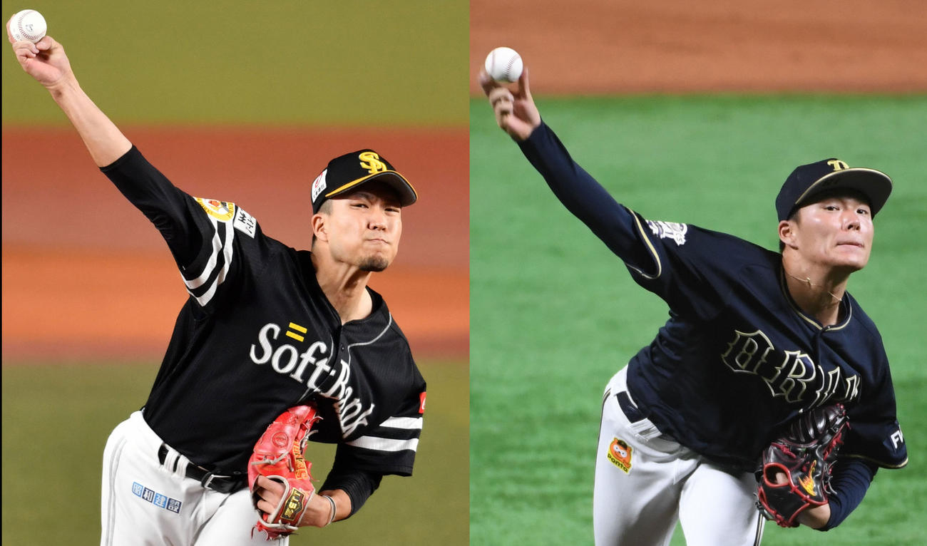 ソフトバンク千賀（左）とオリックス山本