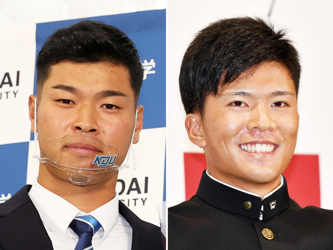 阪神1位の佐藤（左）と楽天1位の早川