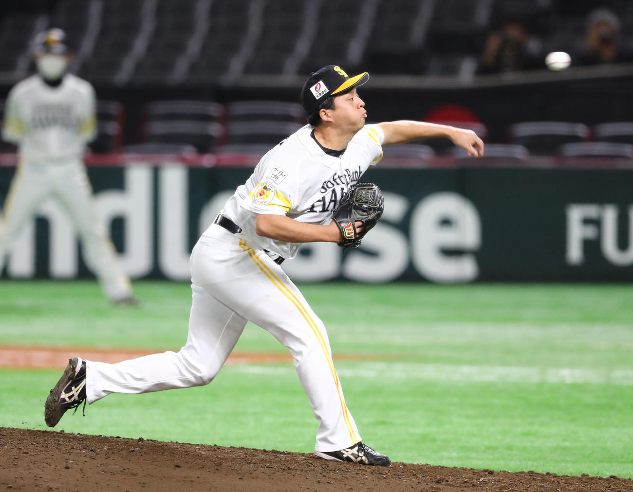 紅白戦に登板した大関友久（撮影・梅根麻紀）