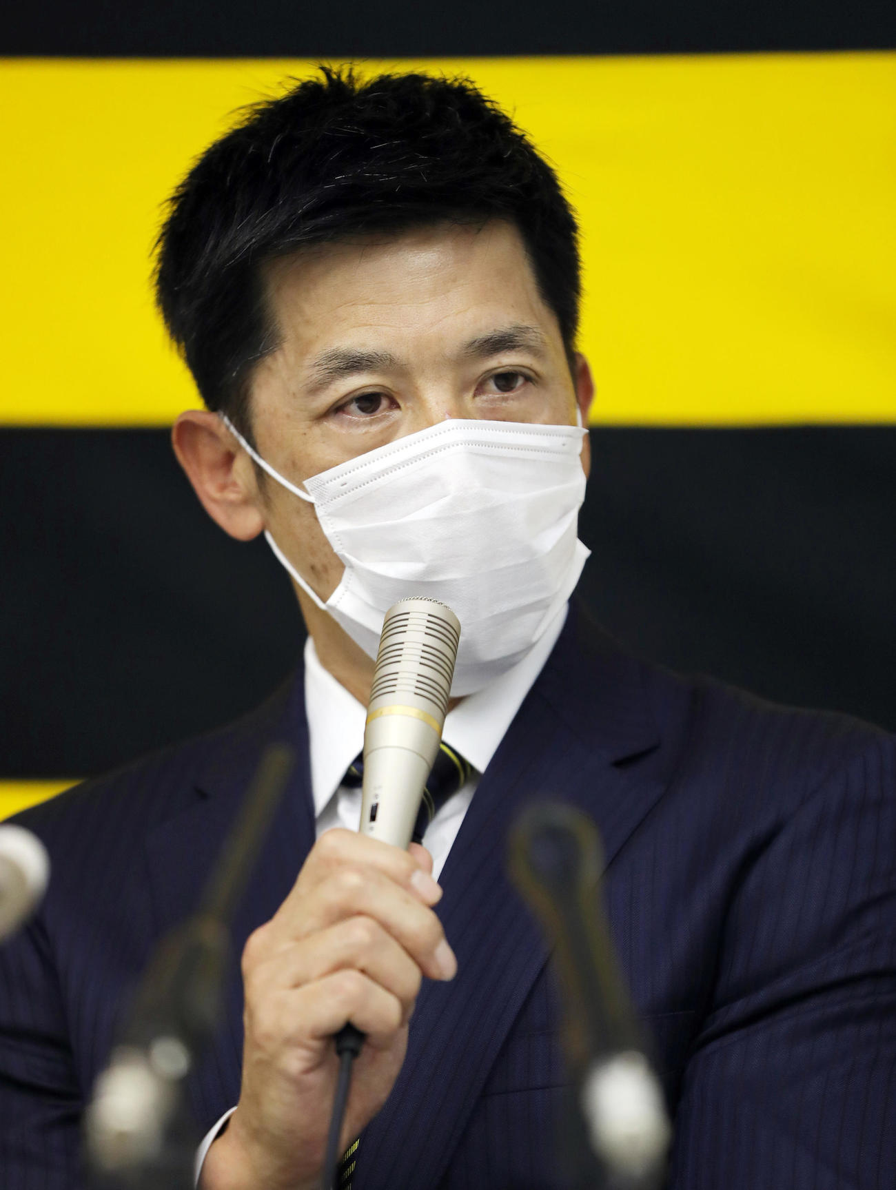 オーナー報告を終え会見する阪神矢野監督（撮影・前田充）
