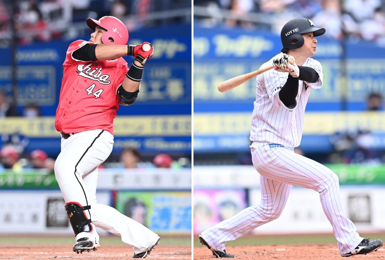 ロッテ井上（左）と藤岡