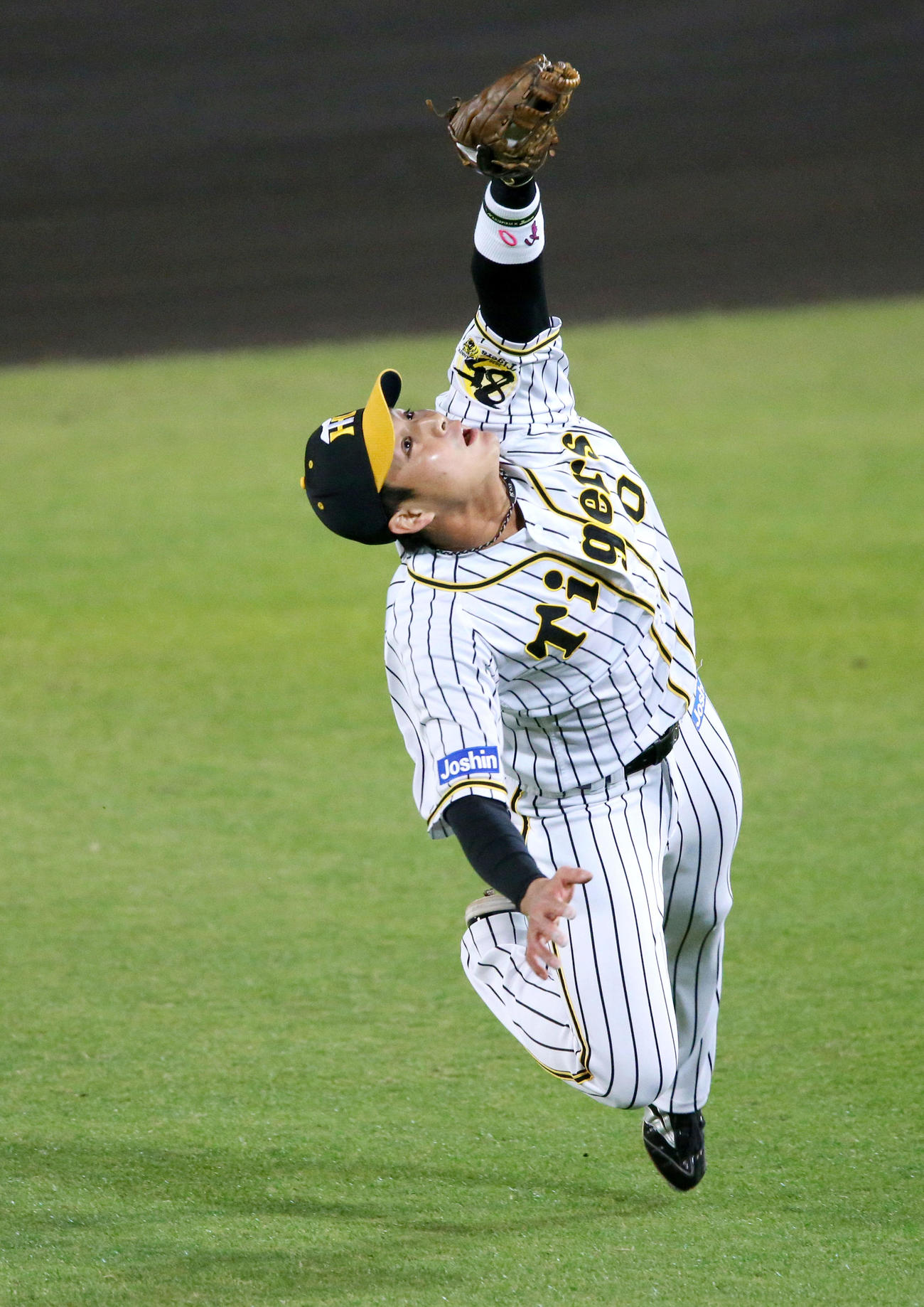 阪神対ヤクルト23回戦　1回表ヤクルト1死一塁、遊撃手木浪聖也は塩見泰隆の打球を好捕する（2020年11月4日撮影）