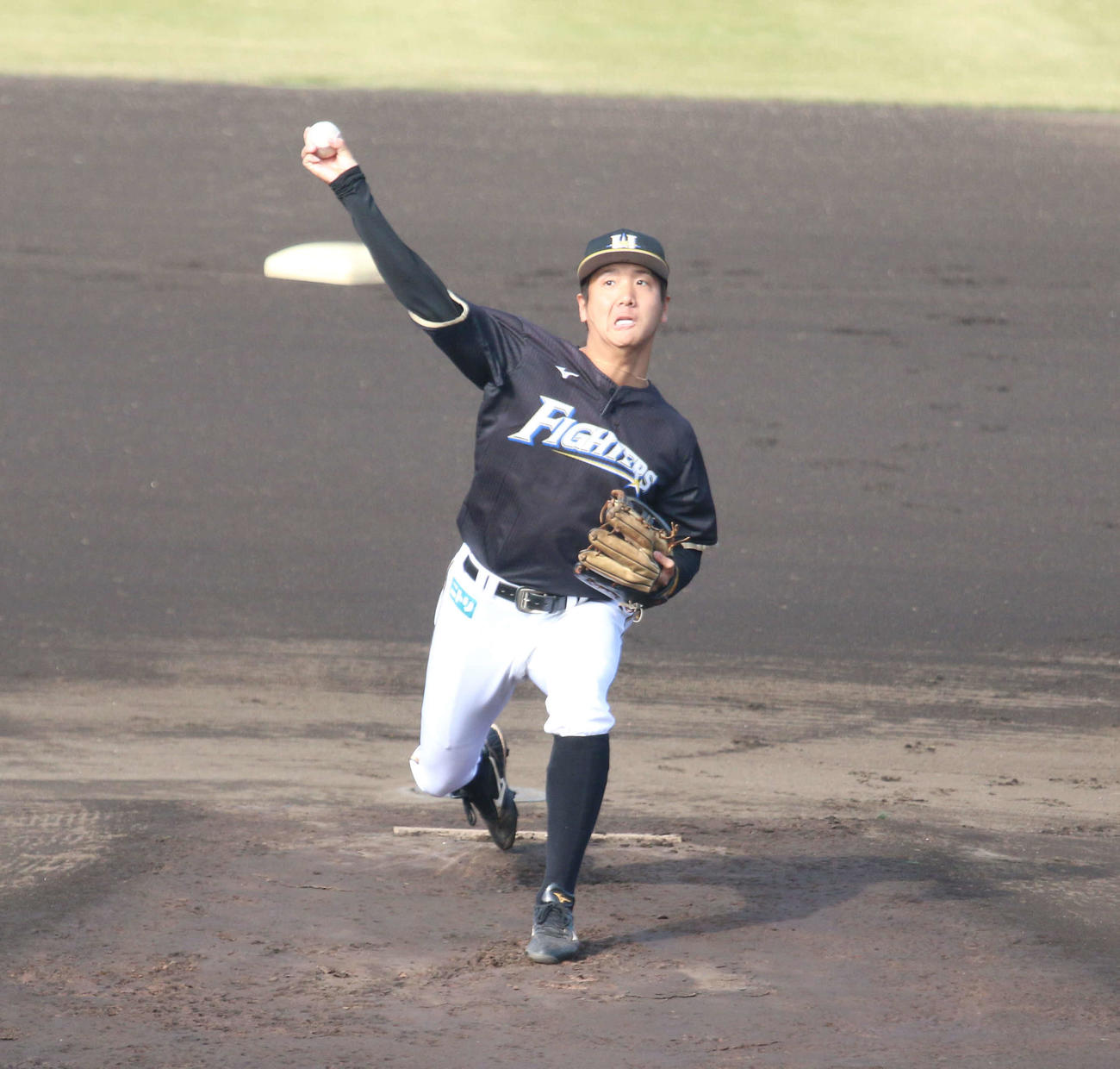 鎌ケ谷で秋季練習に参加した日本ハム平沼が練習の一環でマウンドから投球（撮影・木下大輔）