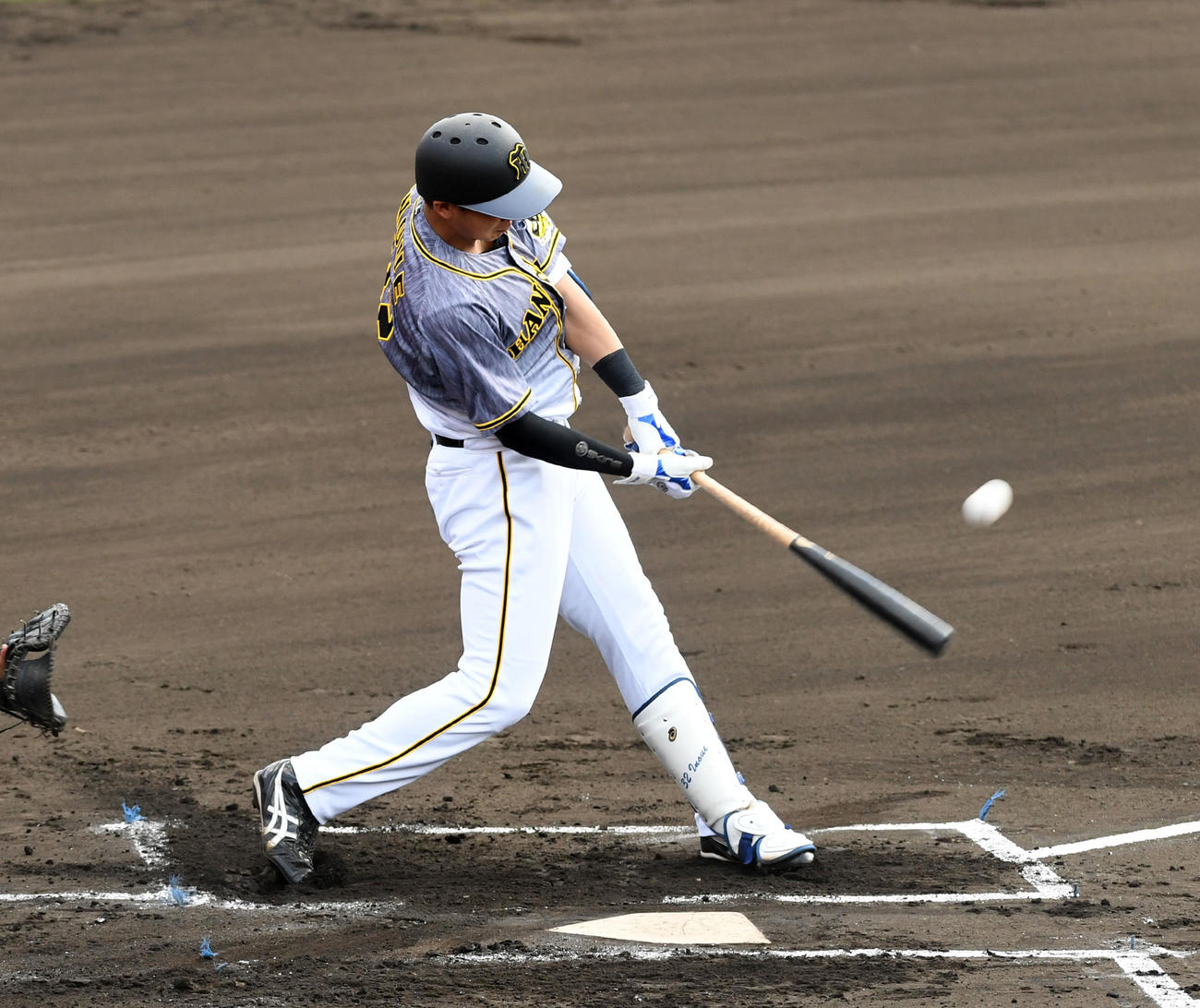 フェニックス・リーグヤクルト対阪神　1回表阪神無死一、二塁、井上は左越え3点本塁打を放つ（撮影・前岡正明）
