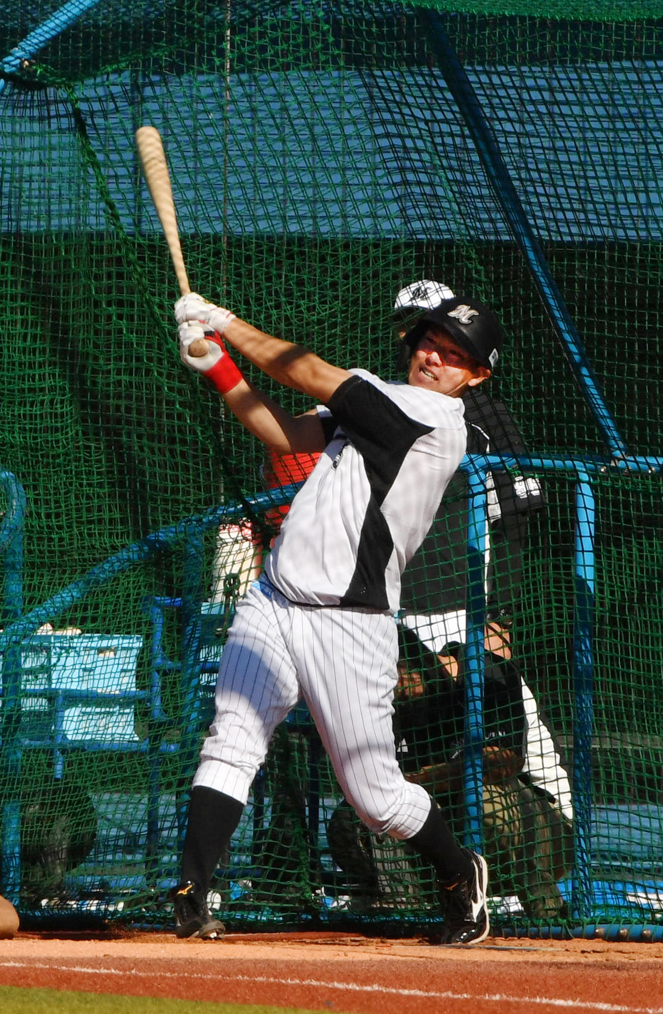 秋季練習初日からフリー打撃で汗を流すロッテ安田（撮影・柴田隆二）
