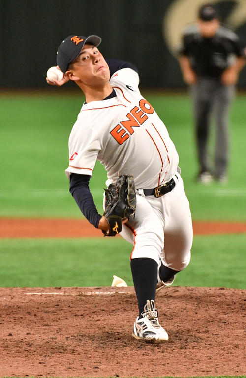 ENEOS対東邦ガス 5回から登板したENEOS・藤井(撮影・柴田隆二)