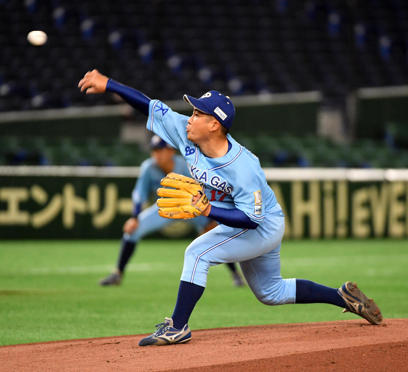 ホンダ対大阪ガス　先発した大阪ガス・阪本（撮影・柴田隆二）