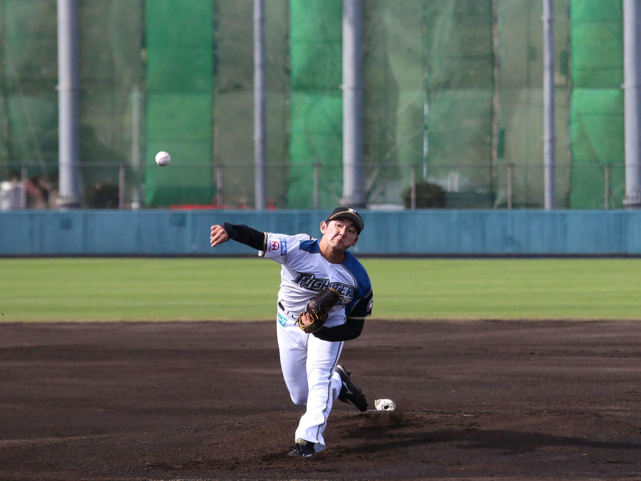 フェニックス・リーグ阪神戦で、5回無安打無得点と快投した日本ハム先発の立野（撮影・中島宙恵）