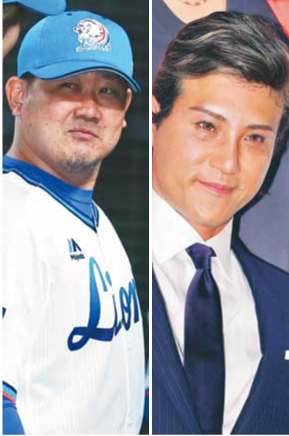 西武松坂（左）と新庄剛志氏