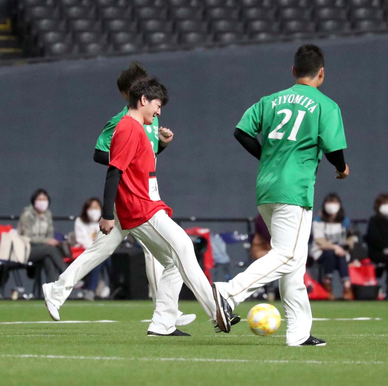シュートを放つ日本ハム有原（撮影・佐藤翔太）