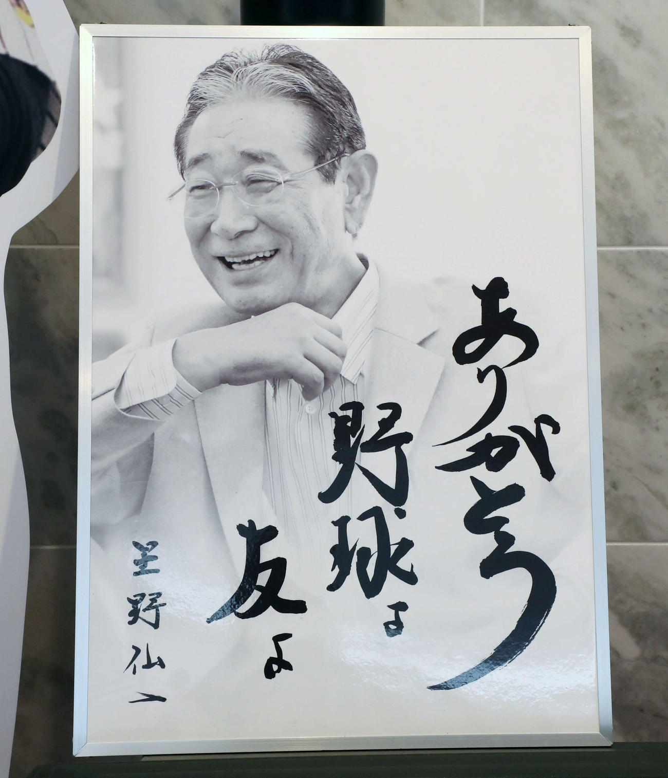 星野仙一氏が生前過ごしていた自室にあるサインの入りの額。このサインが生涯最後に書いたサインとなった（撮影・加藤哉）