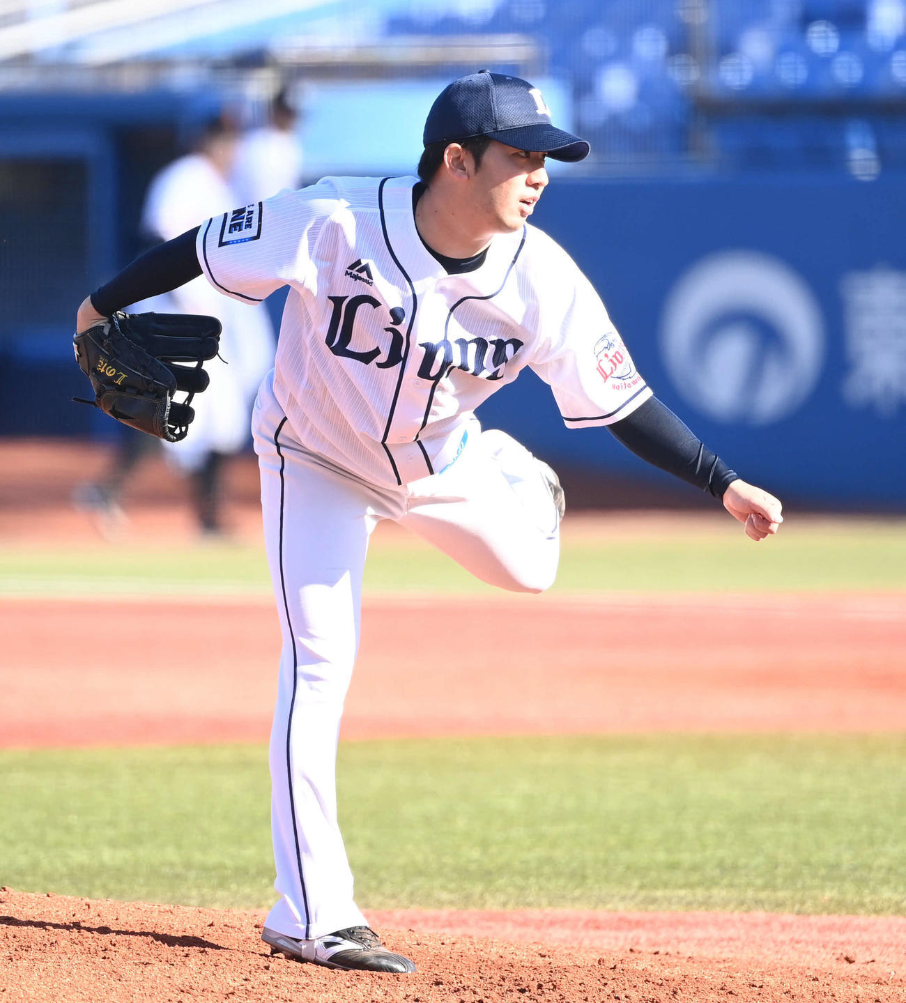 プロ野球合同トライアウト　力投する西武野田（撮影・山崎安昭）