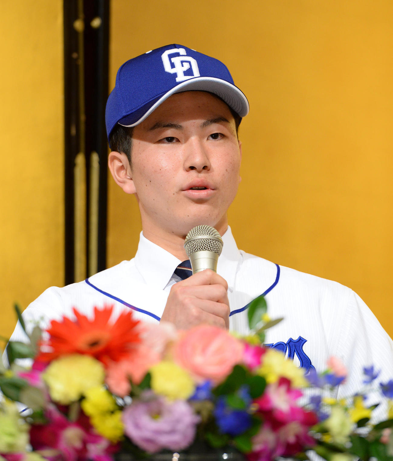 2021年度中日ドラゴンズ新入団発表で会見するD5巡目の加藤翼（撮影・森本幸一）