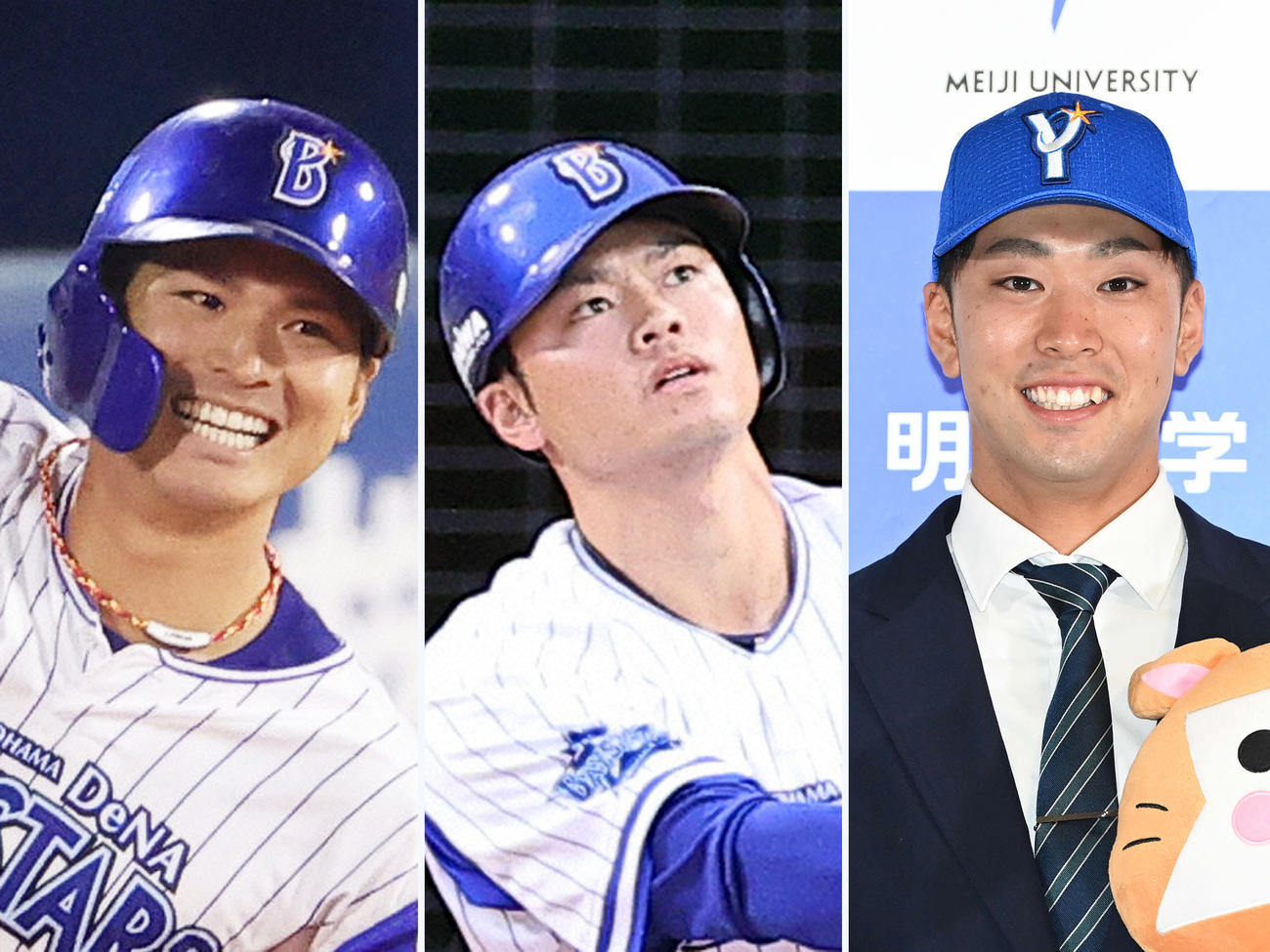 左からDeNA神里、細川、ドラフト1位の入江