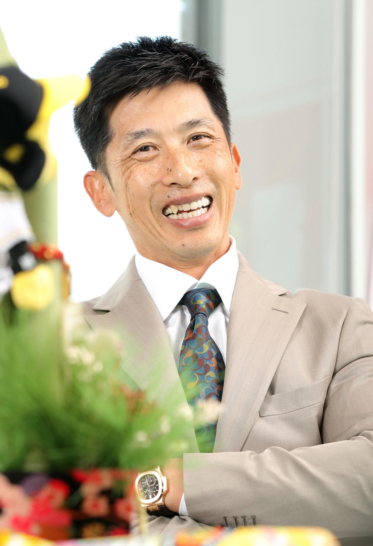 本紙高原編集委員と対談し今季の抱負を語る阪神矢野監督（撮影・前田充）
