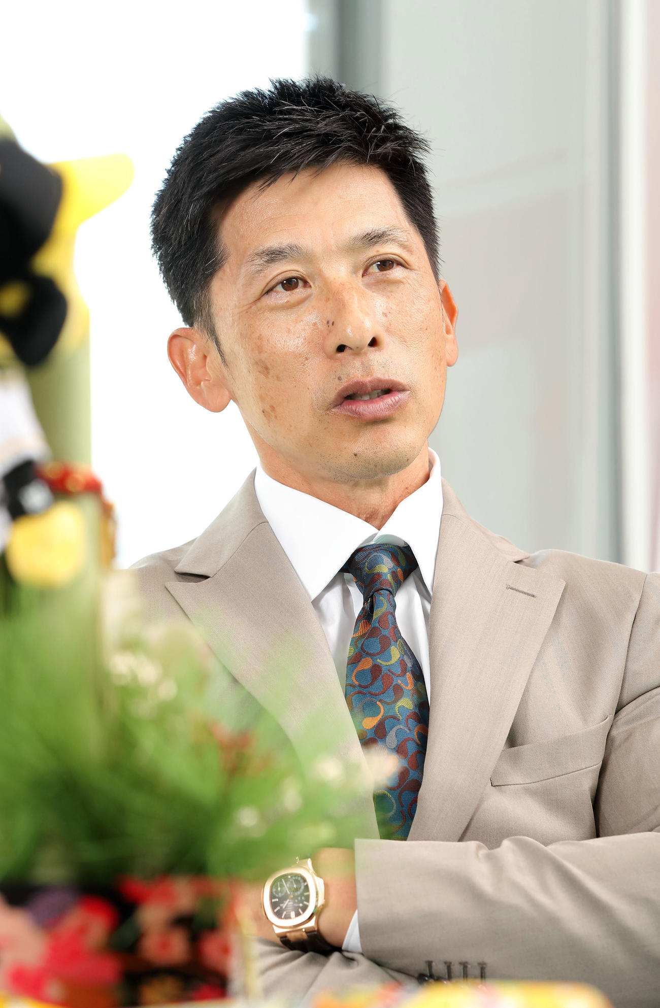 本紙高原編集委員と対談し今季の抱負を語る阪神矢野監督（撮影・前田充）