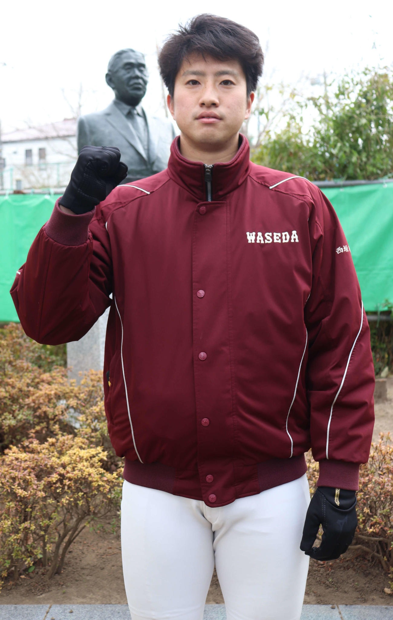 早大が新年の練習をスタートし、プロ志望を表明した西垣（撮影・古川真弥）
