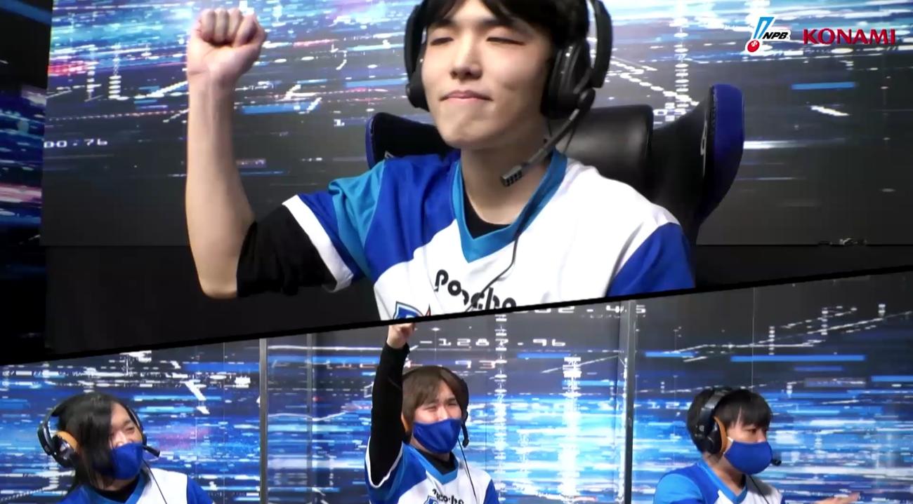 eスポーツの「eBASEBALL　プロリーグ」の「阪神－DeNA」。DeNA辻晴が勝利し、DeNAは2年ぶり2度目のセ・リーグ優勝を決めた（C）NipponProfessionalBaseball（C）KonamiDigitalEntertainment
