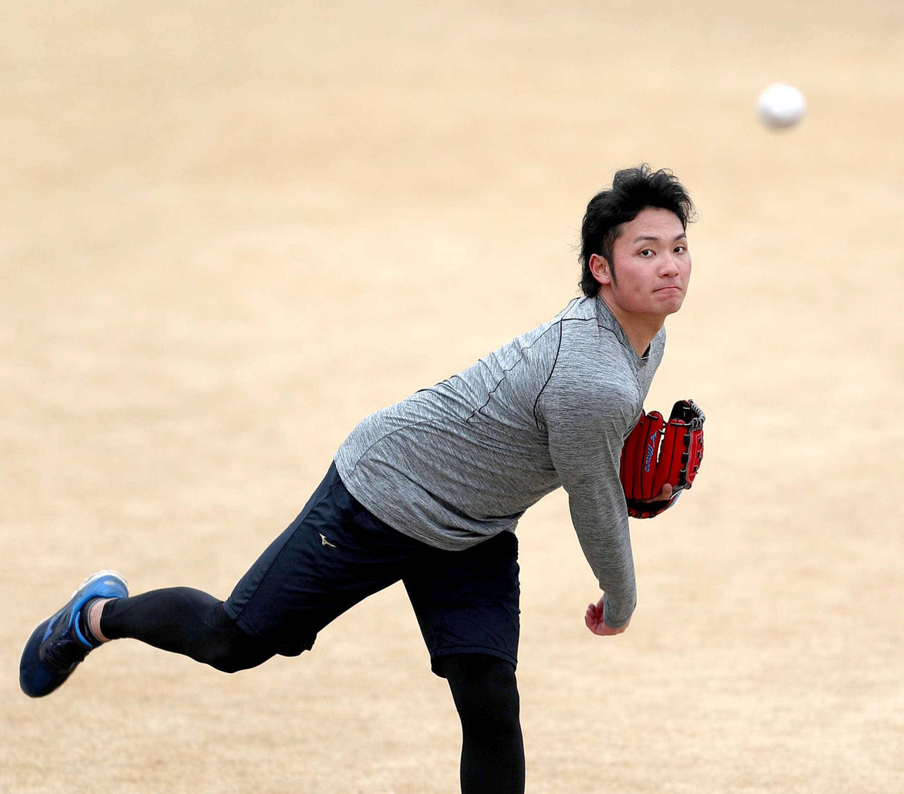 キャッチボールをする日本ハム伊藤（撮影・佐藤翔太）