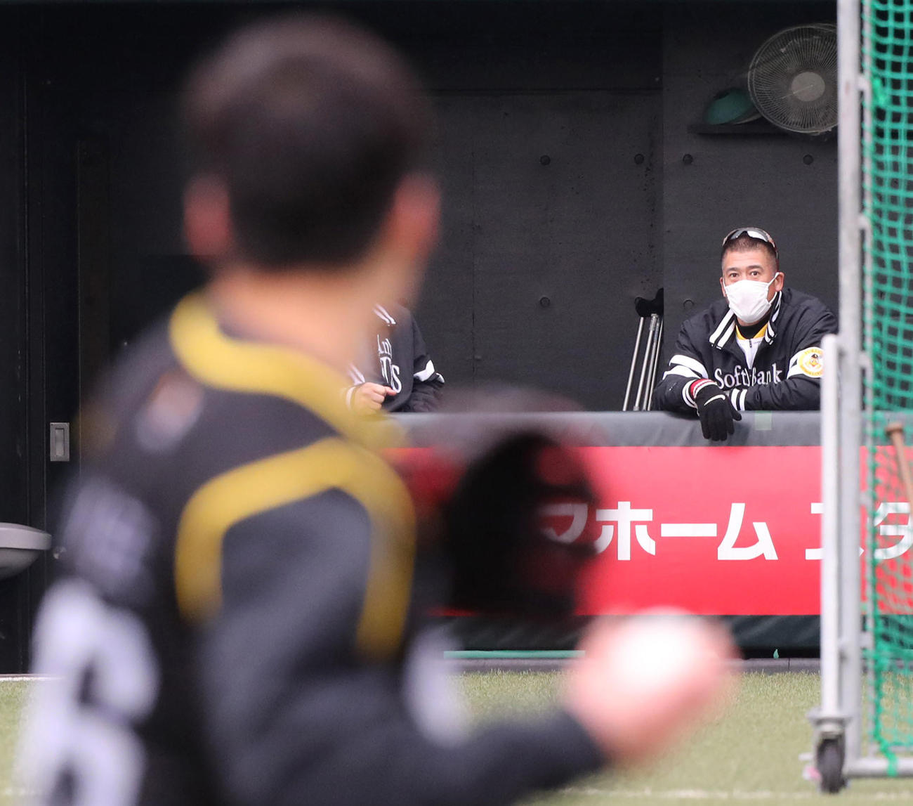 新人らを視察した城島健司球団会長付特別アドバイザー（撮影・現場代表）
