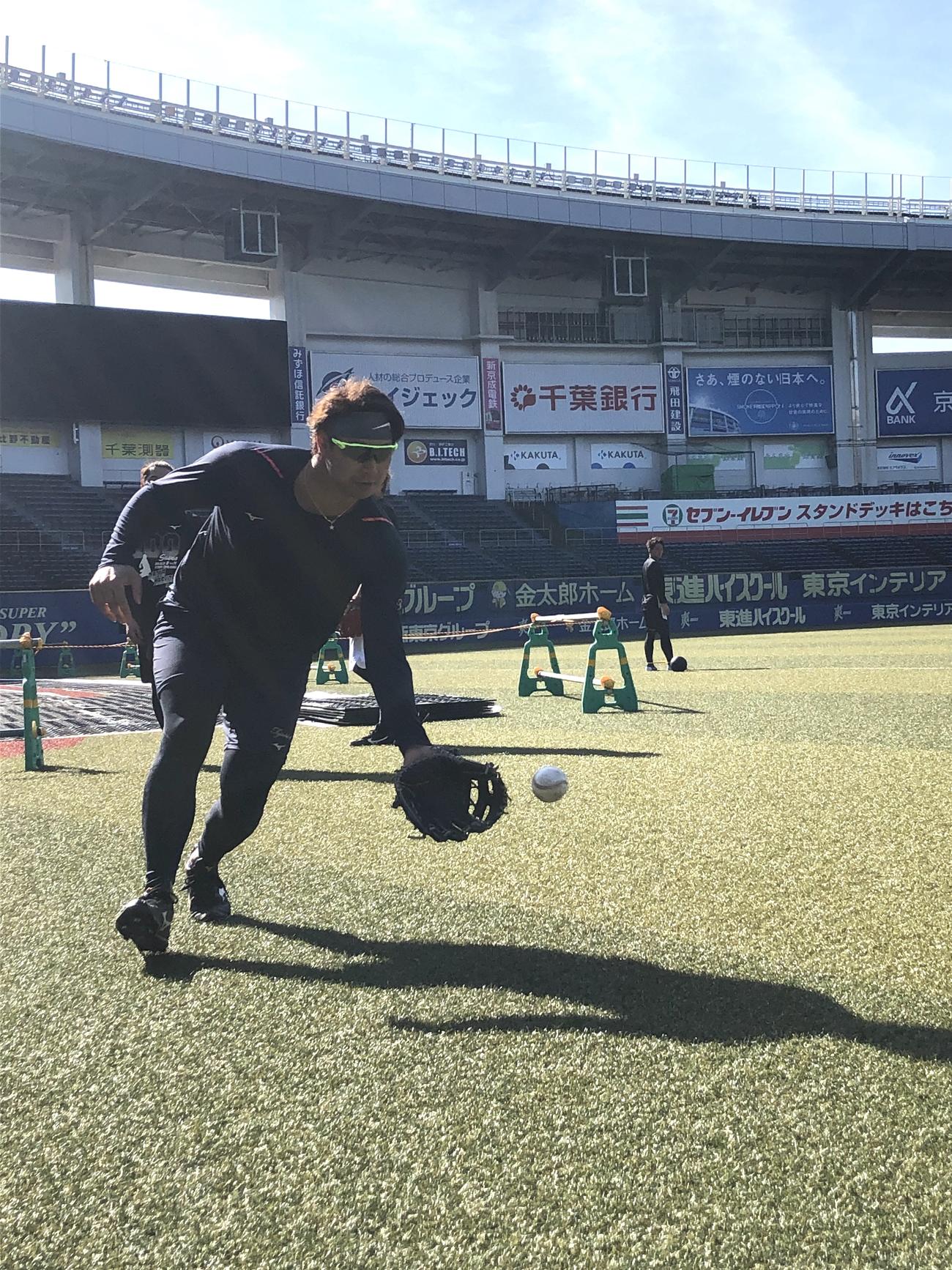ZOZOマリンで自主トレを行うロッテ藤岡（球団提供）