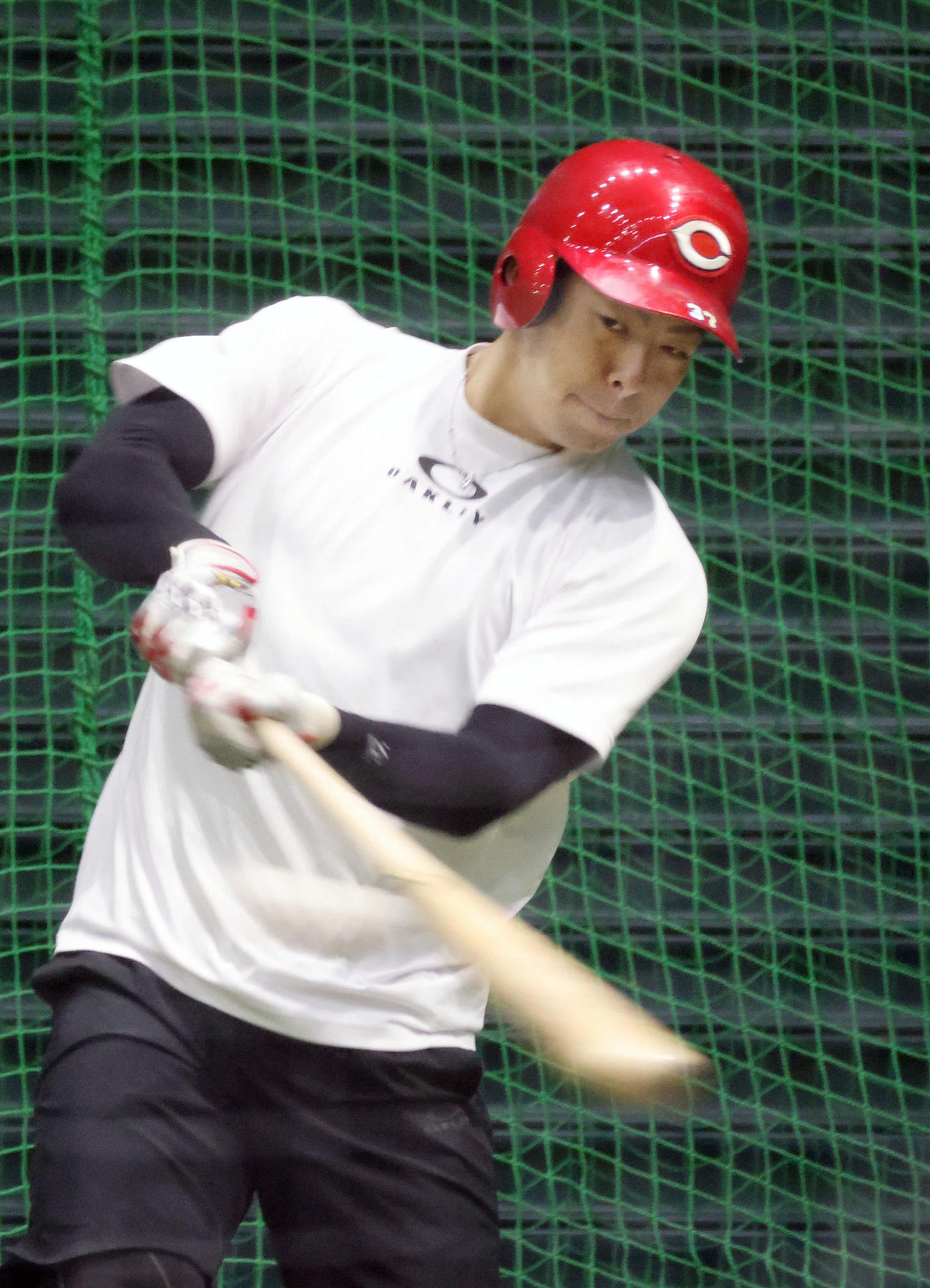 合同自主トレで打撃練習をする広島野間（撮影・加藤孝規）