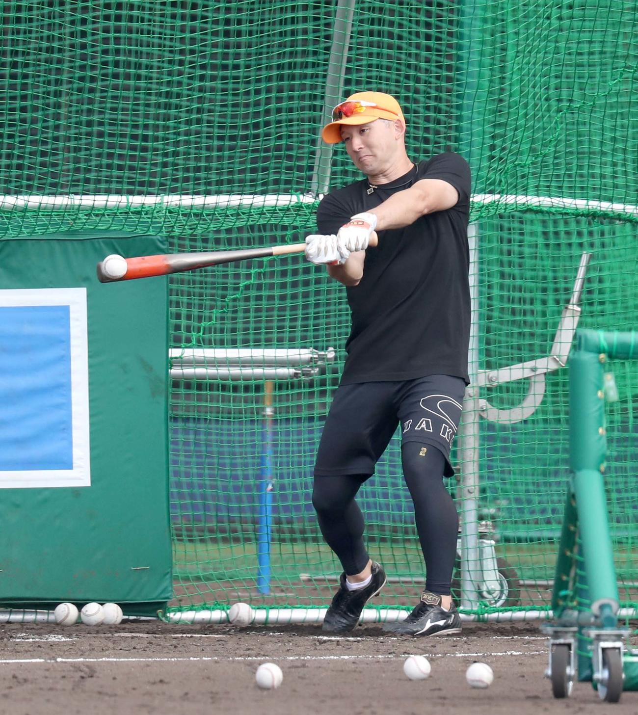 打撃練習をする日本ハム杉谷（撮影・佐藤翔太）