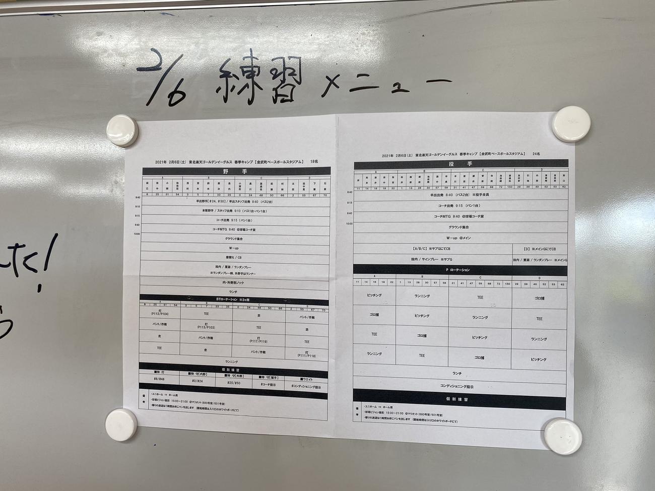 楽天の練習メニュー