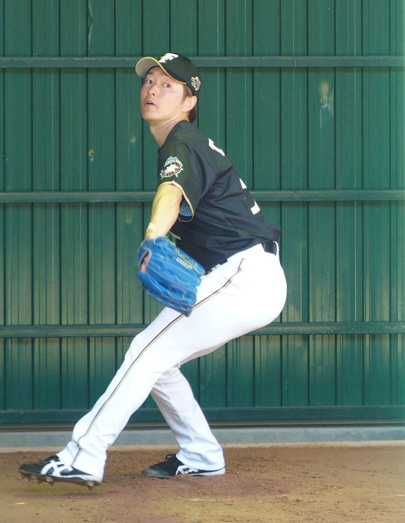 手術後、初めてブルペン入りした日本ハム玉井（撮影・中島宙恵）