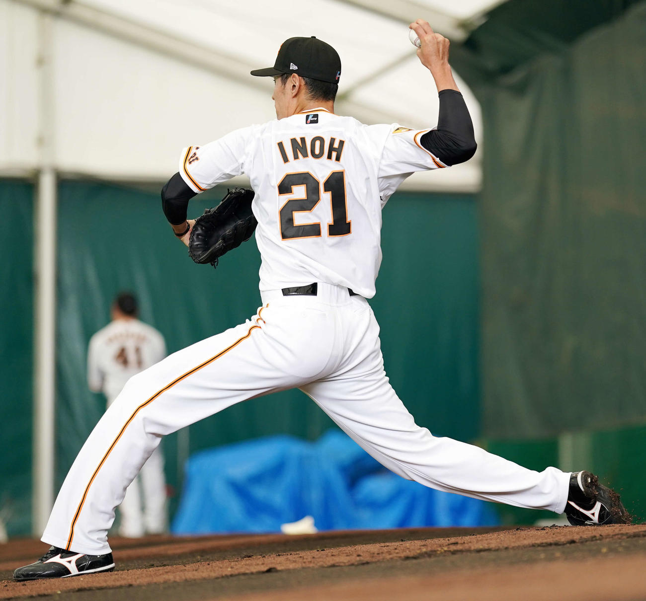 ブルペン投球する巨人井納（撮影・江口和貴）