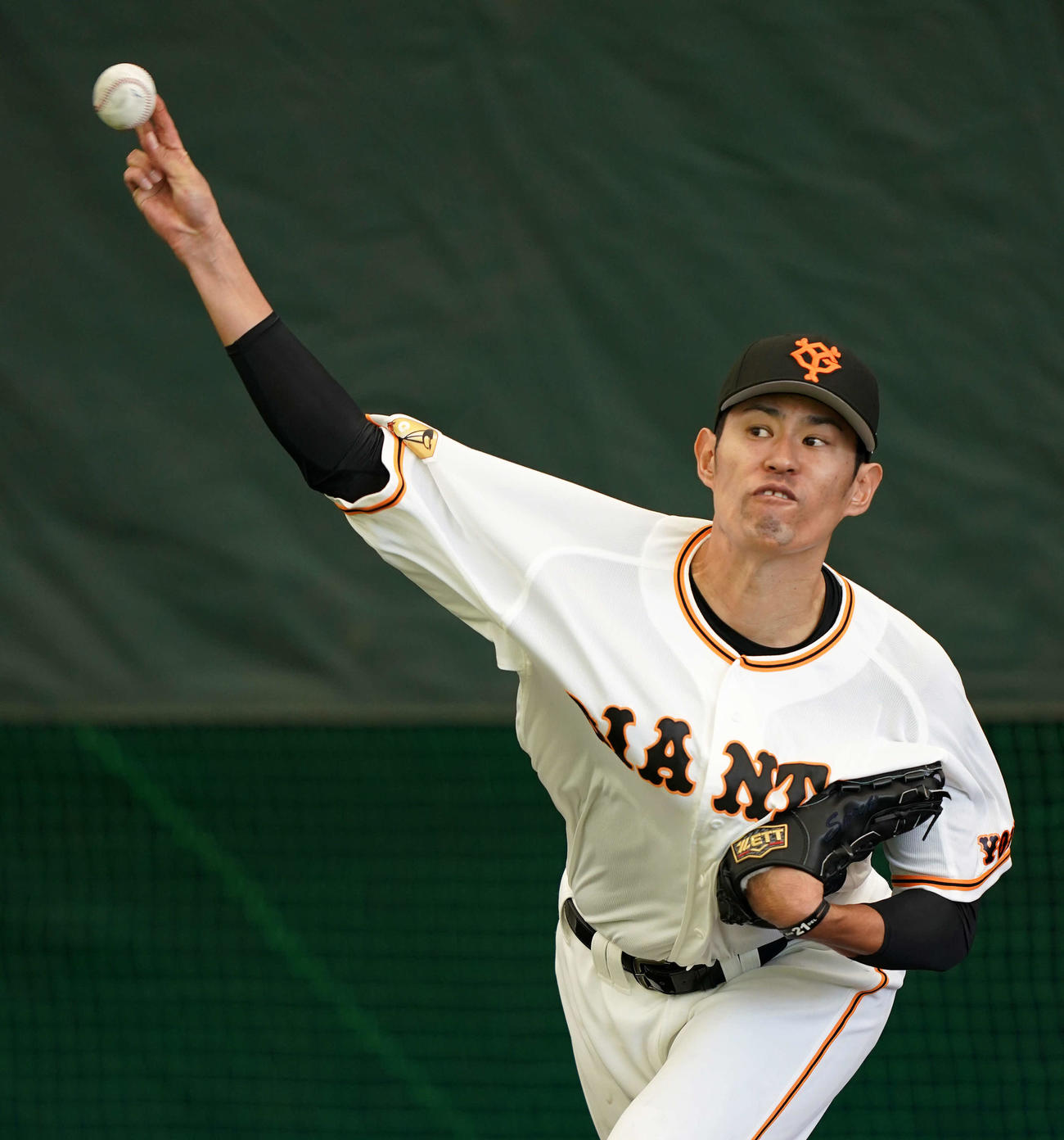 ブルペン投球する巨人井納（撮影・江口和貴）