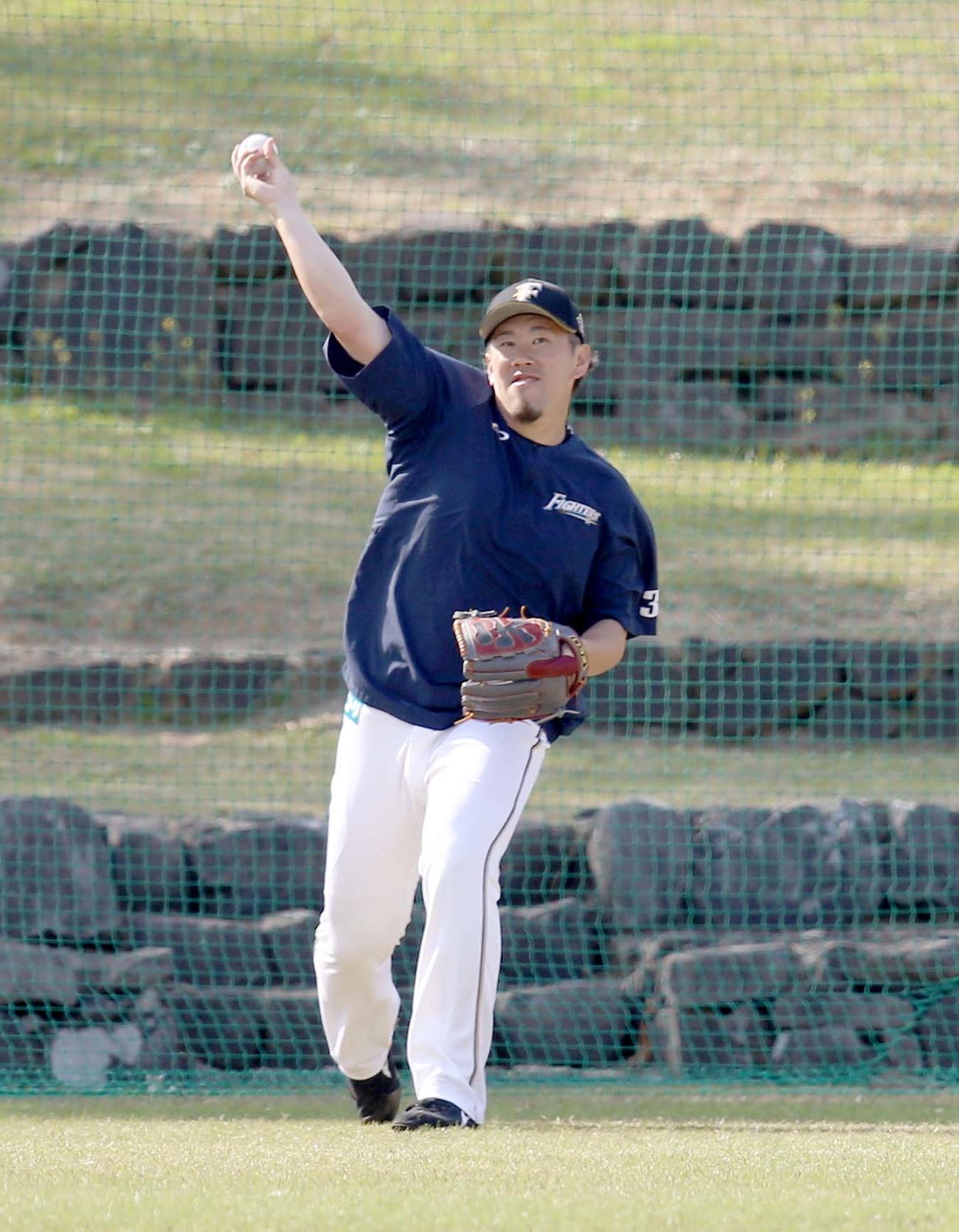 キャッチボールをする日本ハム西村（撮影・佐藤翔太）