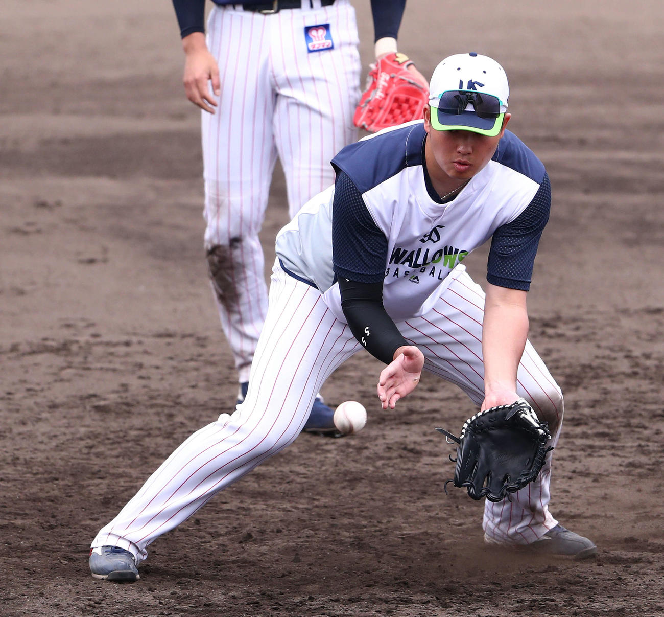 守備練習するヤクルト村上（撮影・河田真司）