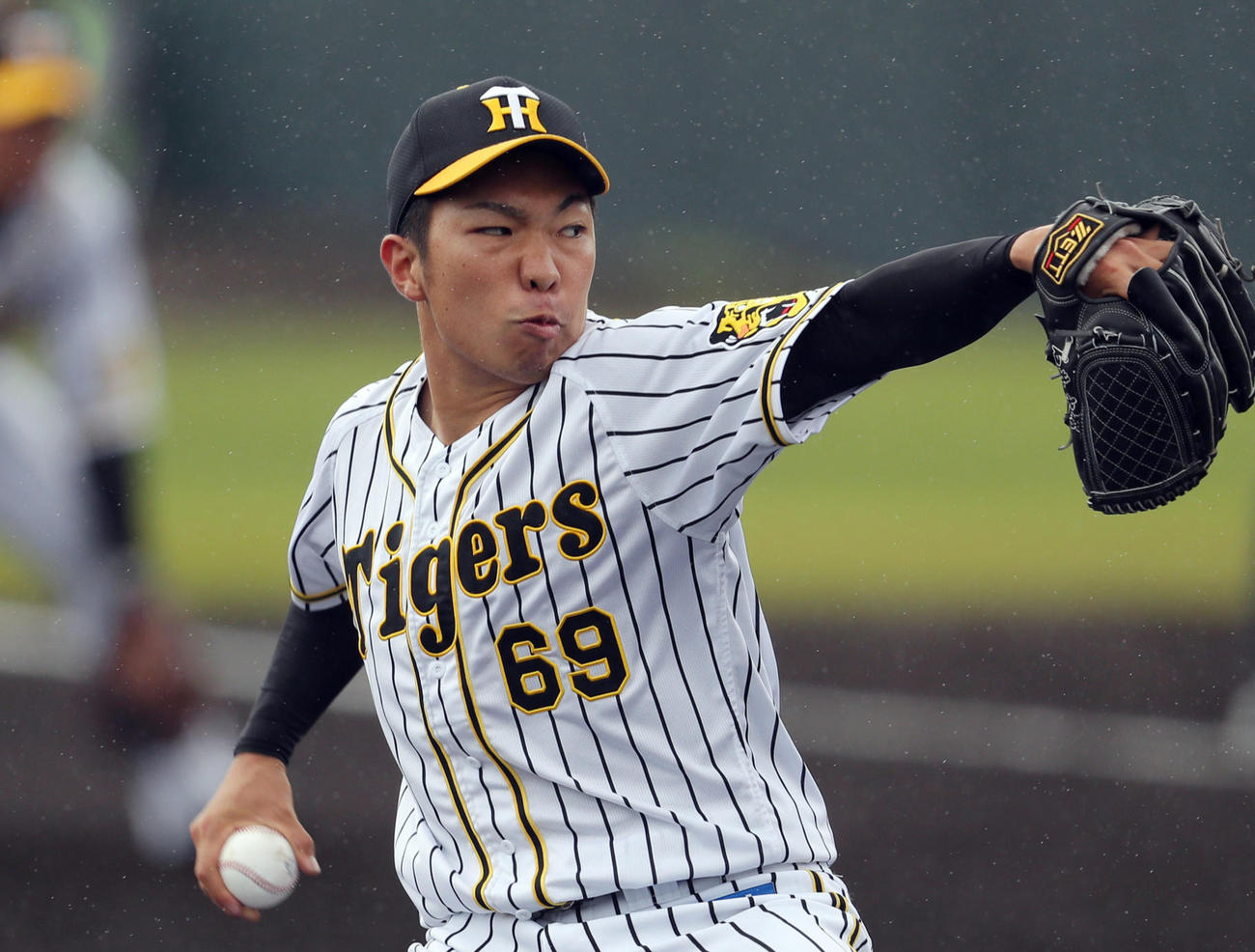 阪神紅白戦　4回表、白組3番手で登板する阪神石井大（撮影・前田充）