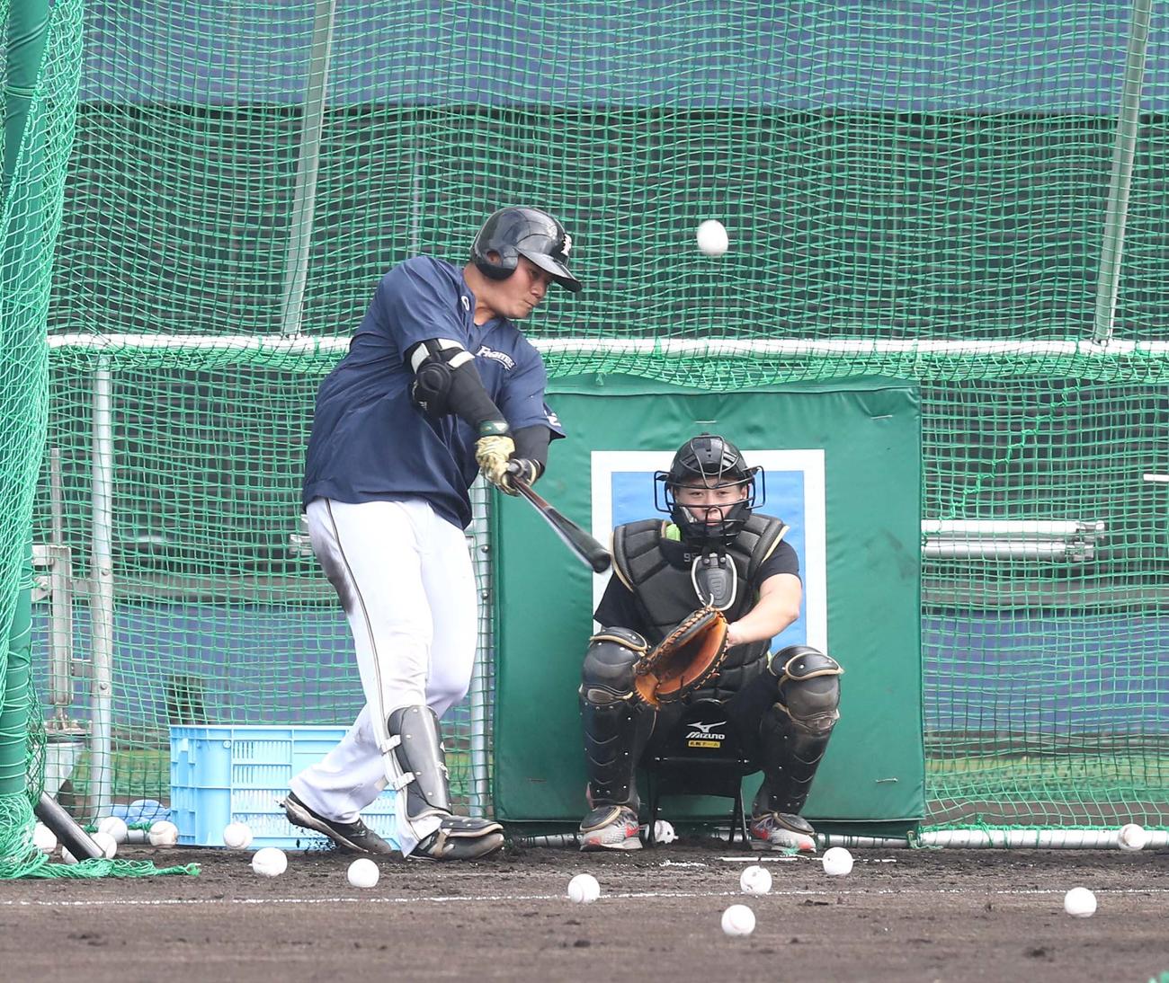 フリー打撃を再開する日本ハム清宮（撮影・黒川智章）　　
