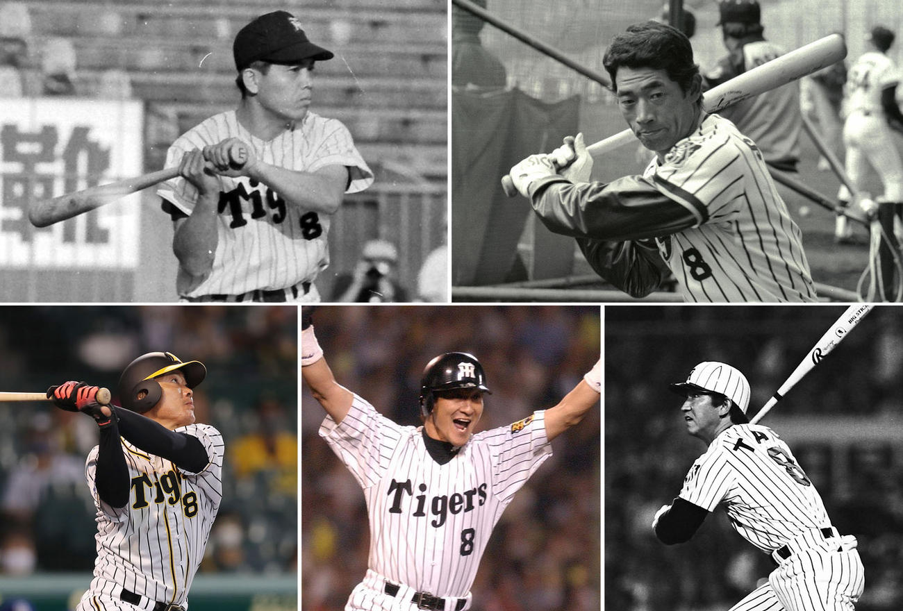 左上から時計回りに山内一弘、島野育夫、田尾安志、片岡篤史、福留孝介