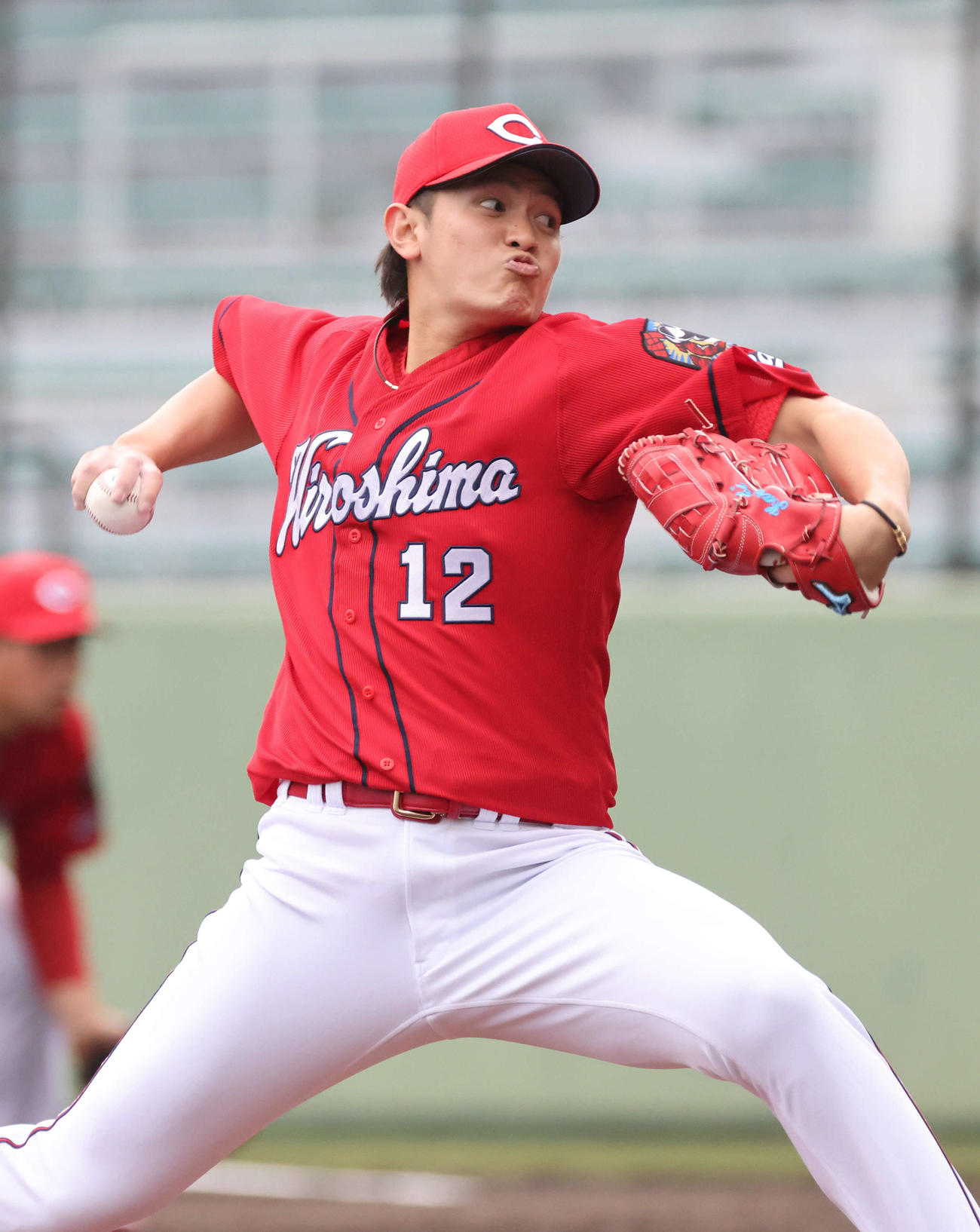 プロ野球練習試合巨人対広島　8回裏巨人、広島五番手で登板したドラフト3位の大道温貴（撮影・加藤孝規）