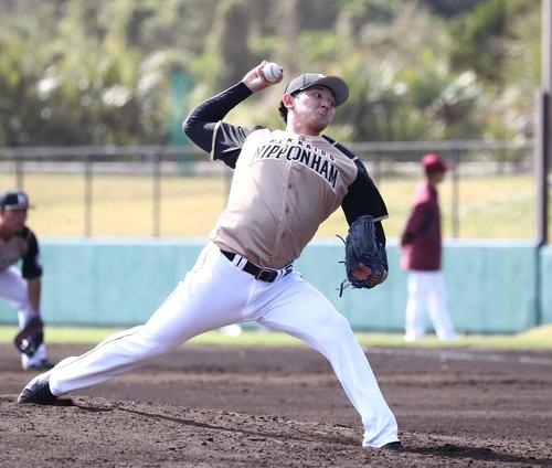 練習試合　楽天対日本ハム　6回に登板の立野（撮影・黒川智章）