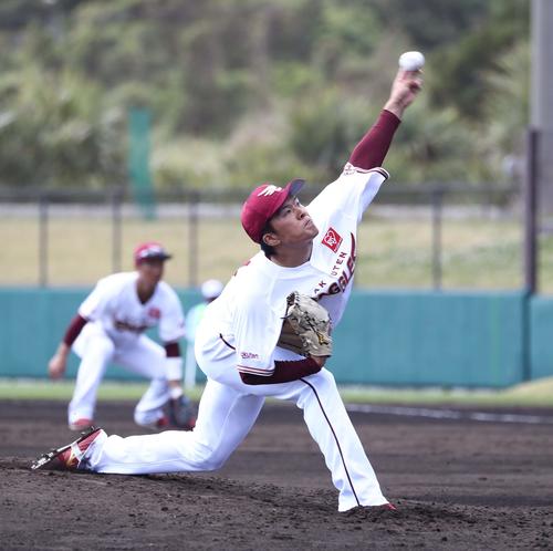 練習試合　楽天対日本ハム　3回に登板の早川（撮影・黒川智章）