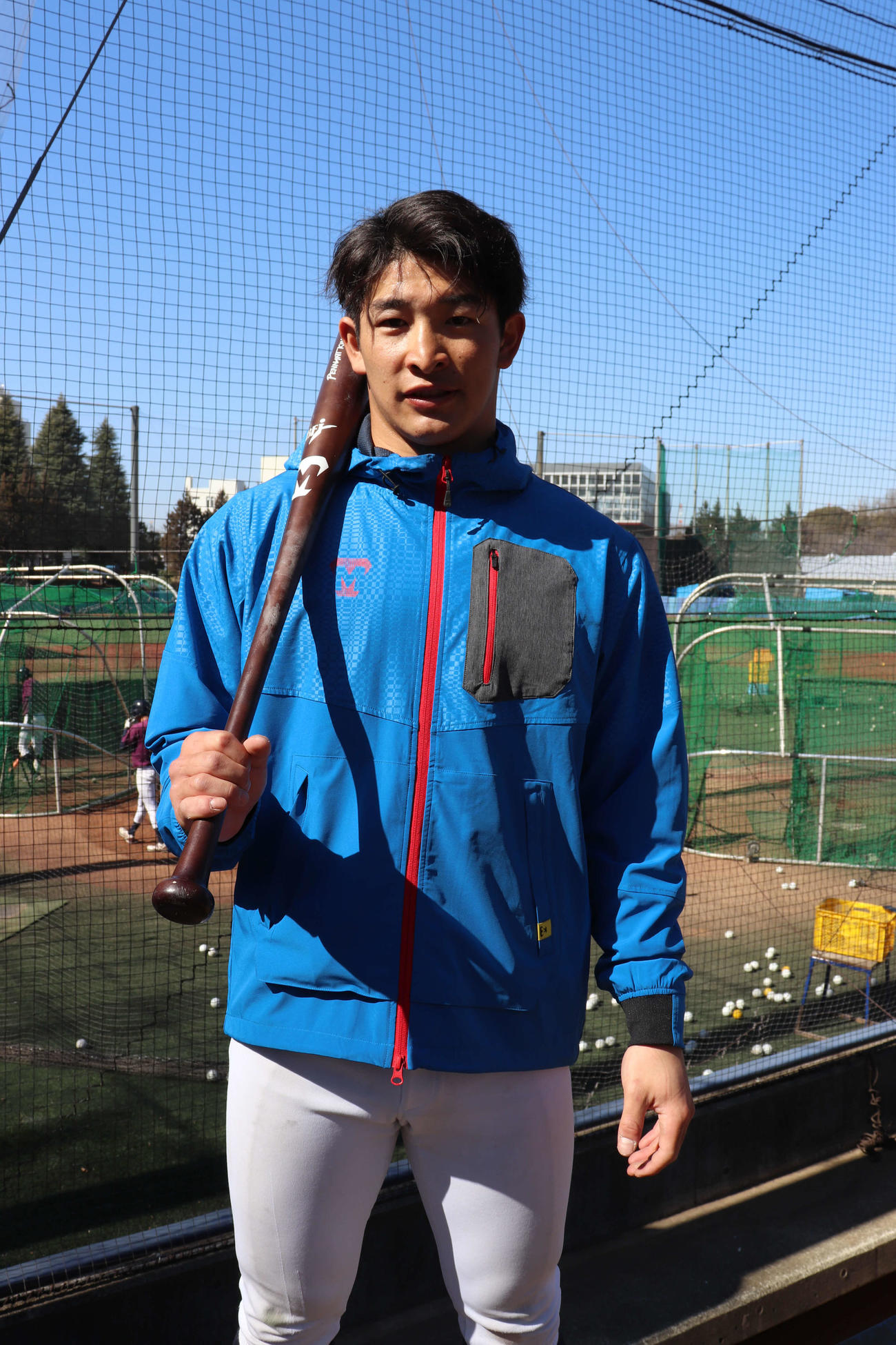 全体練習の再開で、今年のドラフトへ向け気合いを入れる国士舘大・池田（撮影・保坂淑子）