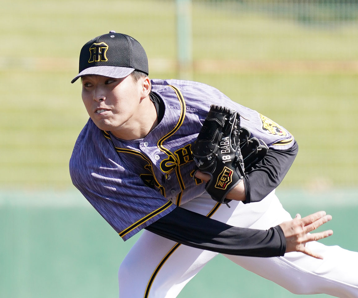 練習試合　中日対阪神6回裏、阪神3番手で登板する馬場皐輔（撮影・森本幸一）